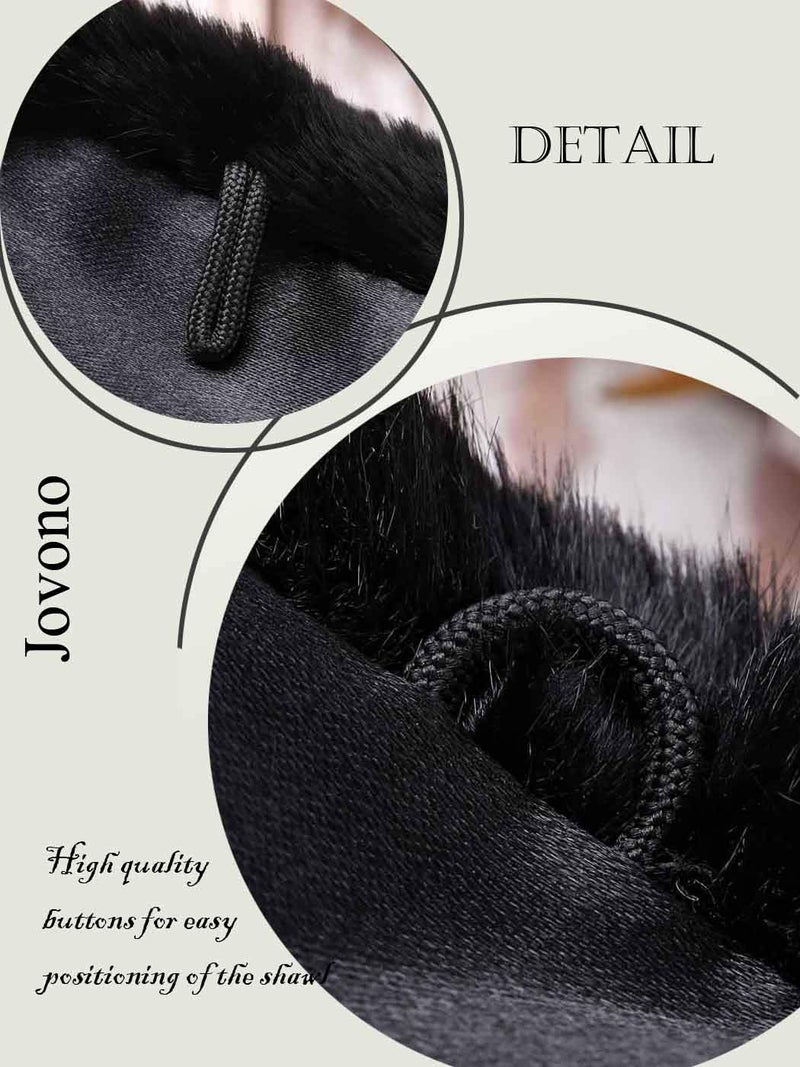 Jovono Women's Bride Wedding Fur Shawl Wrap - Bridal Scarf and Wraps for Women (Black) - Image 4